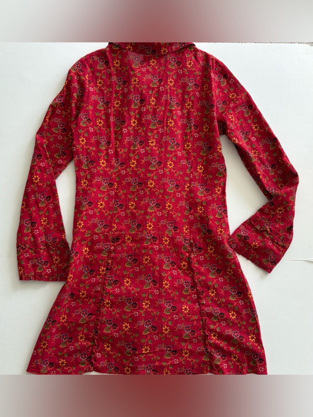 Free People Red Floral Long-Sleeve Shirt Dress y2k size 8 - Picture 7 of 7